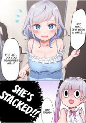 2girls big_breasts blue_eyes cleavage cute doujin doujinshi lin_(artist) manga medium_breasts multiple_girls original short_hair siblings silver_hair sisters twins twintails