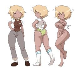 adventure_time ass barefoot blush_lines breasts classic_enf_pose clothing covering_breasts covering_crotch embarrassed embarrassed_nude_female enf feet female fionna_and_cake fionna_campbell fionna_the_human_girl footwear human neckwear nude outerwear pale_skin panties suit toes tullymonst3r vest waistcoat