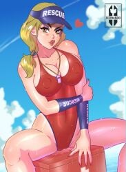 areola areolae_visible_through_clothing epic_games female fortnite fortnite:_battle_royale hat heart hearts_around_head iisfernado lifeguard lifeguard_swimsuit one-piece_swimsuit pussy_peek sun_strider wet_clothes