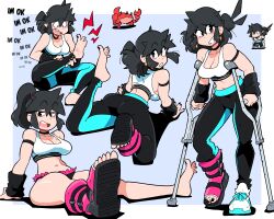 2023 2d ass black_hair black_nails black_toenails blush breasts cast cleavage clothed crab crutch dark_hair earrings english_text feet feet_up female hi_res light-skinned_female light_skin looking_at_foot looking_at_viewer looking_back lucia_(scott_malin) midriff multiple_poses navel open_mouth painted_nails painted_toenails panties pants scott_malin sideboob sitting standing text thighs toes