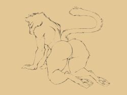 all_fours anthro ass bent_over big_butt cryphalen felid feline female genitals kneeling looking_back mammal presenting pussy solo