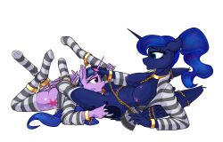 absurd_res anthro bound chains clothing cunnilingus dacaoo duo equid equine female female/female friendship_is_magic hasbro hi_res horse kiss_mark mammal my_little_pony oral pattern_clothing pony princess_luna_(mlp) sex straight_hair striped_clothing stripes submissive submissive_anthro submissive_female twilight_sparkle_(mlp) vaginal_penetration