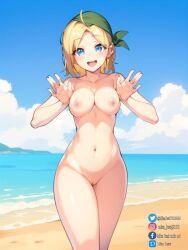 ai_generated blonde_female blonde_hair blue_eyes breasts eri_kasamoto jgm_arts kerchief metal_slug nude nude_beach nude_female pussy short_hair small_breasts snk video_game_character video_games