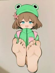 1girls ai_generated barefoot brown_hair brown_hair_female female female_only fetish foot_fetish foot_focus frog frog_girl girl hat looking_at_viewer owozu sirivt virtual_youtuber vtuber