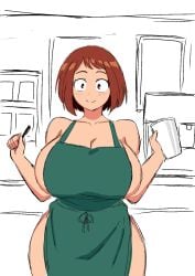 1girls apron apron_only big_breasts boku_no_hero_academia breasts child-bearing_hips female female_only huge_breasts i_mean_breast_milk iced_latte_with_breast_milk large_breasts massive_breasts momiji_(artist) my_hero_academia naked naked_female nude nude_female ochako_uraraka shounen_jump solo solo_female starbucks_parody thick_hips uraraka_ochako