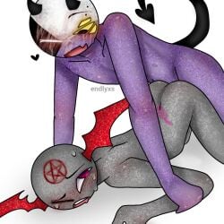 2boys countryhumans countryhumans_oc demon demon_horns demon_tail grey_body grey_skin humanoid male male_only purple_body purple_skin simple simple_background stickman white_background yaoi