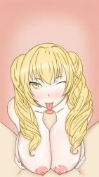 blonde_hair fenny_golden_(snowbreak) light_skin snowbreak_containment_zone tagme titfuck wilharcore winking_at_viewer yellow_eyes