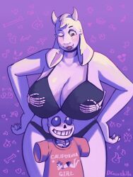 1girls anthro bigger_female bikini dracozhilla female female_anthro giant_breasts grabbing_breasts larger_female male sans shorter_male size_difference smaller_male straight taller_female taller_girl toriel undertale undertale_(series)