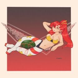 arm_up breasts heels midriff red_hair space_yoko tengen_toppa_gurren_lagann thigh_crush thighs yoko_littner