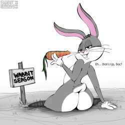 1boy ass ass_focus bugs_bunny butt carrot_dildo femboy fembugs_bunny furry looking_at_viewer looking_over_shoulder looney_tunes male phallic_symbol sitting solo sweet.lemons the_looney_tunes_show