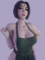 1girls 3d apron apron_only areola_slip areolae bedroom_eyes big_areola big_breasts bimbo brunette casual clothing curvaceous curves curvy dc dc_comics epic_games fast_food female female_only forehead_jewel fortnite goth goth_girl gothic huge_breasts human kittyyevil large_breasts light-skinned_female light_skin looking_at_viewer mouth_open multicolored_hair naked_apron outerwear pale_skin rachel_roth raven_(dc) raven_(fortnite)_(dc) red_nails seductive_look short_hair solo solo_female superheroine sweat teen_titans titans uniform