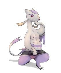 anthro bottomwear breasts candy claws clothing dessert dipstick_tail female food fur generation_5_pokemon genitals hi_res honeymono lollipop markings mienshao multi_nipple nintendo nipples pokemon pokemon_(species) purple_body purple_fur purple_tail_tip pussy red_eyes red_nose shadow simple_background skirt solo tail tail_markings white_body white_fur yellow_body yellow_fur