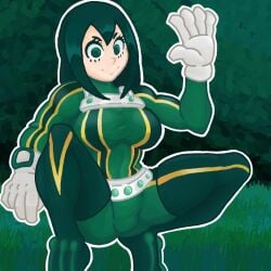 1girls big_breasts boku_no_hero_academia breasts female female_only hero_outfit_(mha) moncho_mr my_hero_academia solo tsuyu_asui