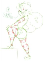 anthro bedroom_eyes candy candy_cane femboy green_hair happy_tree_friends lechugansfw lollipop looking_at_viewer_but_not_really male nutty_(htf) offscreen_character offscreen_male sketch squirrel thigh_highs thighhighs