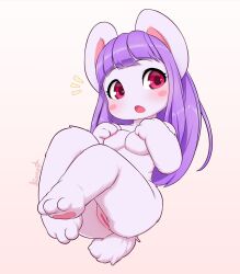 2023 anthro ass blush breasts digital_media_(artwork) eyebrows eyelashes feet female genitals hair hi_res kionant long_hair looking_at_viewer mammal nude purple_hair pussy simple_background solo toes