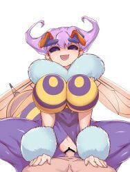 bar_censor big_breasts breasts censor_bar censored clothed_sex clothing cowgirl_position darkstalkers girl_on_top insect_wings insects large_breasts monster_girl open_mouth q-bee spread_legs wings zetsu_(zyej5442)