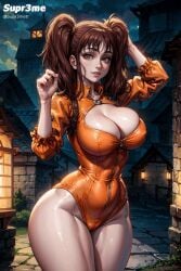 ai_generated big_breasts breasts brown_hair cleavage curvy diane_(nanatsu_no_taizai) female female_only fit_female large_breasts looking_at_viewer nanatsu_no_taizai seven_deadly_sins solo solo_female supr3metr twintails wide_hips