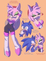 amy_rose amy_the_bat anthro armpits blank_background esbellasantos_(artist) rouge_the_bat_(cosplay) sonic_(series) text