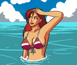 animated embarrassed embarrassed_nude_female enf fish gif humiliation pinkandpeachy public public_exposure public_humiliation public_nudity red_hair stolen_bikini stolen_swimsuit