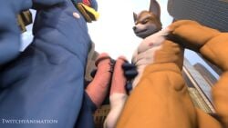 3boys 3d 3d_animation animated anthro anthro_on_anthro city falco_lombardi fox_mccloud giant male male_only micro no_humans no_sound penis size_difference star_fox tagme twitchyanimation video wolf_o'donnell