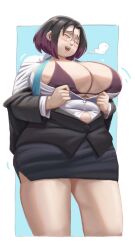 1girls 2023 absurd_res alterxsu bra breasts chubby chubby_female closed_eyes elma_(dragon_maid) female female_focus glasses huge_breasts miss_kobayashi's_dragon_maid office_lady plump short_hair solo solo_female solo_focus thighs two_tone_hair unbuttoned