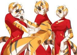 1girls amber_eyes anthro arknights big_breasts breasts female mx99926 solo solo_female thick_thighs tiger tiger_girl waai_fu_(arknights) wide_hips