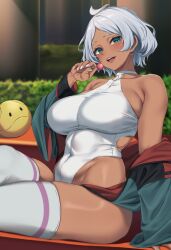 1girls breasts brown_skin dark-skinned_female dark_skin female gundam gundam_suisei_no_majo highleg_leotard hips large_breasts leotard moisture_(chichi) naughty_face secelia_dote short_hair tan tan-skinned_female tanned_skin thick_thighs thighs wide_hips