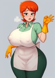 ai_generated apron big_ass big_breasts curvy dexter's_laboratory dexter's_mom gloves mommy nipples pants red_hair short_hair stable_diffusion thunder_thighs warmachine0001