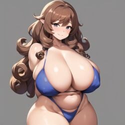 1girls ai_generated blue_bikini brown_hair brown_hair_female busty cute dwarf dwarf_female dwarf_princess_nadia huge_breasts large_breasts massive_breasts nemus_waifu_generator pooplool princess royal_dwarves simple_background solo tagme thick_female thick_thighs