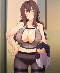 1girls ayane_takai breasts brown_hair clothing hips large_breasts pink_pineapple screencap screenshot see-through tenioha!_2_limit_over_~mada-mada_ippai,_ecchi_shiyo?~ thick_thighs thighs wide_hips