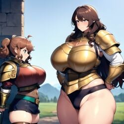 2girls ai_generated brown_hair brown_hair_female busty cute dwarf dwarf_female dwarf_queen_hezzel huge_breasts large_breasts massive_breasts nemus_waifu_generator pooplool queen royal_dwarves royalty slight_blush tagme thick_female thick_thighs