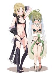 2girls absurd_res absurdres abutomato anna_mel blonde_hair blush blush_lines blushing_at_viewer clothed feet goth goth_girl green_eyes green_hair high_resolution highres human human_only long_hair looking_at_viewer magia_record:_mahou_shoujo_madoka_magica_gaiden magical_girl mahou_shoujo_madoka_magica multiple_girls nervous nervous_face nervous_smile nervous_sweat not_furry puella_magi_madoka_magica purple_eyes simple_background toes white_background white_skin young yukino_kanae yuri