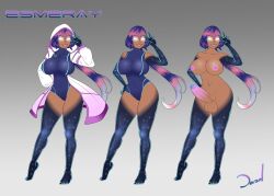 1futa 1girls balls big_breasts big_penis blank_eyes blue_glans breasts character_name character_sheet clothed clothing cosmic_hair dark-skinned_futanari dark_skin dazol dickgirl erection esmeray female fully_clothed futanari humanoid humanoid_penis jacket large_breasts leotard lipstick looking_at_viewer mostly_clothed multicolored_hair multicolored_penis nude original_character penis ponytail reference_sheet short_hair solo standing toned violet_hair white_eyes