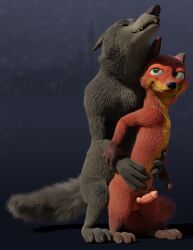 3d_(artwork) ambiguous_penetration animal_genitalia animal_penis anthro balls black_nose blender_(software) canid canine canine_genitalia canine_penis canis claws closed_eyes digital_media_(artwork) disney duo ears_down erection fangs fluffy fluffy_tail fox from_behind_position fur genitals gloves_(marking) green_eyes grey_body grey_fur half-closed_eyes hands_on_stomach knot looking_at_another looking_at_partner male male/male mammal markings narrowed_eyes nick_wilde nude orange_body orange_fur penetration penis pink_penis pivoted_ears red_fox rockyrcoon sex simple_background size_difference slightly_open_mouth smile standing tail teeth wolf yellow_underbelly zootopia