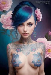 ai_generated anime_nose anime_style artist_name blue_hair boss color designer_clothing facepaint flower_in_hair flower_tattoo flowers game_cg game_character gift japanese japanese_clothes japanese_style kimono love lovers mafia make nude nude_female pink_hair skin smile stable_diffusion tattoo