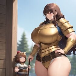 2girls ai_generated armored_female armour brown_hair brown_hair_female busty cute dwarf dwarf_female dwarf_princess_nadia huge_breasts large_breasts massive_breasts nemus_waifu_generator pooplool princess royal royal_dwarves royalty tagme thick_female thick_thighs