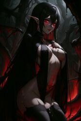 ai_generated black_hair choker cum dark_fantasy earrings elf elf_ears glowing_eyes glowing_tattoo goth goth_girl gothic hylian_r34 lingerie long_hair original original_character original_character_do_not_steal pale-skinned_female pale_skin pubic_tattoo red_eyes red_lipstick ryre_(hylian_r34) solo thick_thighs thighhighs thin_waist unstable_diffusion vampire vampire_elf white_body white_skin