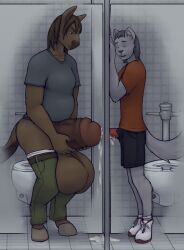 absurd_res anthro balls bathroom big_balls big_penis bodily_fluids bottomwear bottomwear_down clothed clothing cum domestic_cat duo equid equine felid feline felis genital_fluids genitals glory_hole gmad hi_res horse huge_balls huge_cock humanoid_genitalia humanoid_penis hyper hyper_balls hyper_genitalia hyper_penis male male/male mammal pants pants_down partially_clothed penetration penile penile_penetration penis penis_in_penis urethral urethral_penetration