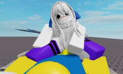 1boy 1girls 3d bed black_hair blush crying crying_with_eyes_open cute female_focus female_on_top fucked_into_submission noob penis purple_socks reverse_cowgirl_position roblox robloxian shark_girl shark_tail socks vaginal_penetration video_games white_hair yellow_penis