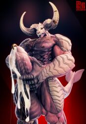 3d bodily_fluids body_hair cum demon dragon genital_fluids hi_res male male_only muscular picti piercing radu scales tagme