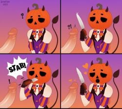 4_panel_comic blowjob comic femboy gomi-cake halloween knife male pumpkin pumpkin_head yaoi