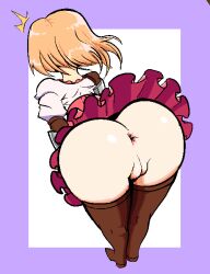 anus ass butt clothes clothing djeeta_(granblue_fantasy) goininrah granblue_fantasy no_panties pantyless pussy rahhah red_skirt skirt thigh_highs thighhighs thighs two-tone_background two_tone_background