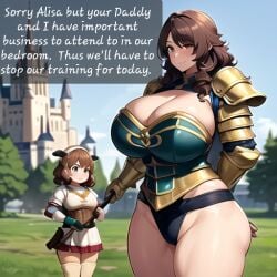 2girls ai_generated alternate_version_available brown_hair brown_hair_female busty caption cute dwarf dwarf_female dwarf_princess_alisa dwarf_queen_hezzel english english_text excuses huge_breasts large_breasts massive_breasts mother_and_daughter nemus_waifu_generator pooplool queen royal_dwarves royalty tagme talking_to_another text thick_female thick_thighs