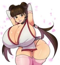 1girls arms_behind_head big_breasts bimbo breasts breasts_bigger_than_head cleavage female huge_breasts naruto naruto_(series) pinkkoffin tenten thick_thighs thighhighs thong twintails wide_hips