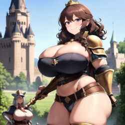 2girls ai_generated alternate_age alternate_version_available brunette castle crown dwarf dwarf_female dwarf_queen_hezzel flashback guard happy_female looking_at_viewer nemus_waifu_generator pooplool queen royal royal_dwarves royalty smiling_at_viewer tagme thick_female thick_legs thick_thighs