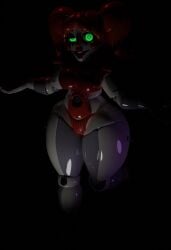 3d 3d_(artwork) 3d_model baby_(fnafsl) blush breasts chubby circus_baby circus_baby_(cosmic_trance) circus_baby_(fnaf) crop_top dark dark_lighting five_nights_at_freddy's five_nights_at_freddy's:_sister_location fnaf glowing glowing_eyes green_eyes looking_at_viewer open_arms orange_eyes ponytails red_lipstick sister_location smile solo thick thick_thighs thong voluptuous wide_hips