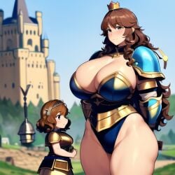 2girls ai_generated brown_hair brown_hair_female busty cute dwarf dwarf_female dwarf_princess_alisa dwarf_queen_hezzel huge_breasts large_breasts massive_breasts mother_and_daughter nemus_waifu_generator outdoors pooplool queen royal_dwarves royalty tagme thick_female thick_thighs