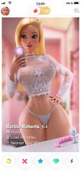 1girls 3d ass athletic athletic_female barbara_millicent_roberts barbie:_life_in_the_dreamhouse barbie_(franchise) big_ass big_breasts blender blonde_hair bottom_heavy breasts busty cellphone chest cleavage curvaceous curvy curvy_figure digital_media_(artwork) eyebrows eyelashes eyes female female_focus female_only fit fit_female french_nails hair hips hourglass_figure huge_ass huge_breasts human large_ass large_breasts legs light-skinned_female light_skin lips long_hair mature mature_female ruidx selfie slim_waist thick thick_legs thick_thighs thighs tinder_(app) top_heavy upper_body voluptuous voluptuous_female waist wide_hips