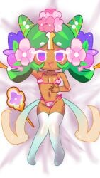 1girls bikini cookie cookie_run cookie_run_ovenbreak female female_only food food_creature green_hair hydrangea_cookie ibispaintx open_mouth purple_eyes self_upload small_breasts solo solo_female swimsuit tagme