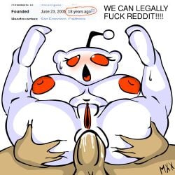 1boy 1girls anal anal_penetration anal_sex antennae anus ass ass_grab big_ass big_breasts big_penis blush breasts cumming legs_up meme mxx open_mouth pussy red_areola red_eyes reddit reverse_suspended_congress shitpost simple_background snoo spread_legs sweat teenager thick_thighs thighs white_background white_body